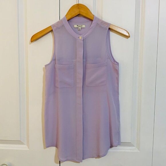 Madewell Purple Lilac Silk Sleeveless Button Front Top XS - Picture 1 of 8